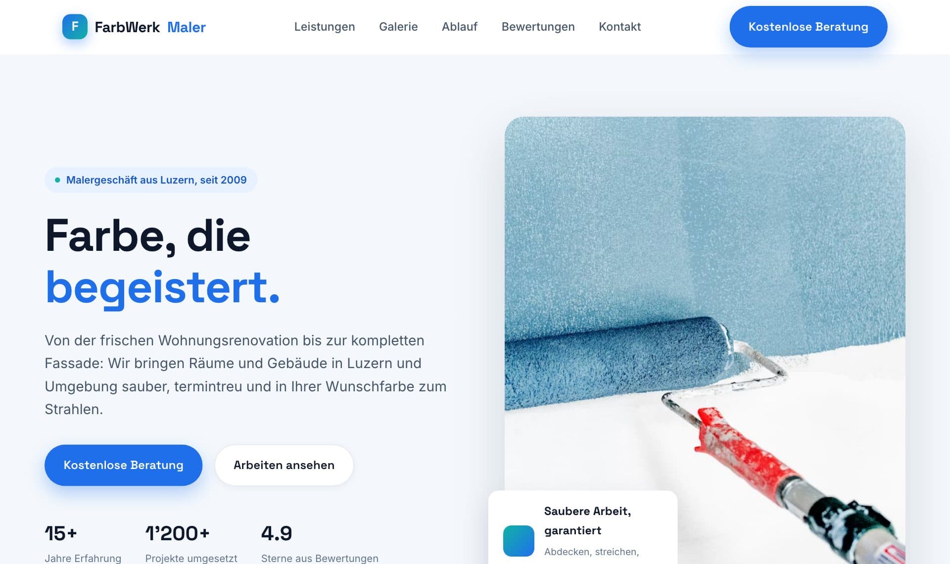 Website von FarbWerk Maler AG, Malergeschäft in Luzern