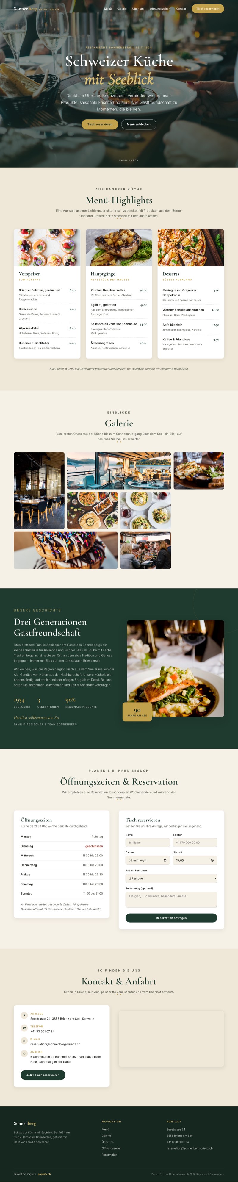 Website von Restaurant Sonnenberg, Brienz